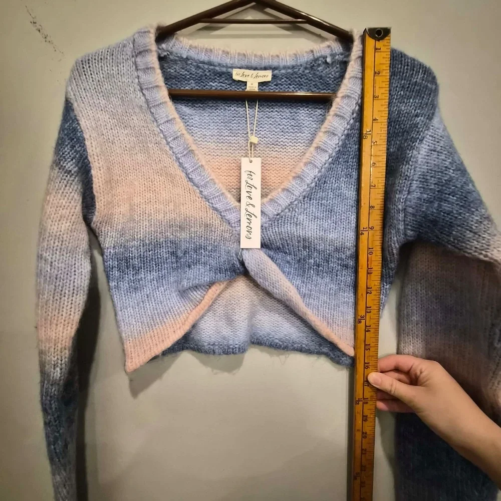 For Love And Lemons NWT Celeste Twist Knot Cropped Cotton Candy Pastel Sweater M - Picture 11 of 12